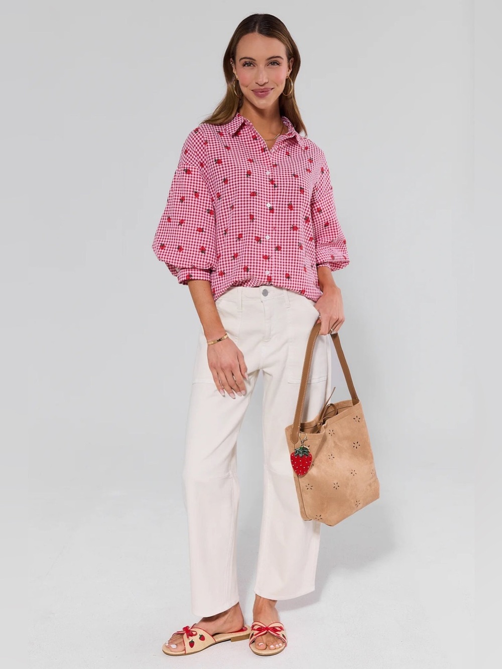 NWT Avara Dorothea Strawberry Gingham Top - Picture 2 of 3